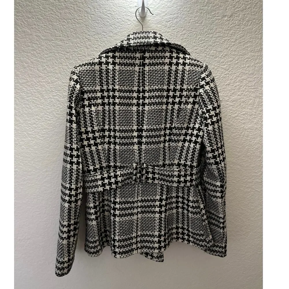 Moda International Houndstooth Peacoat Jacket Wool Blend Black White Sz 8 Preppy - Picture 4 of 5